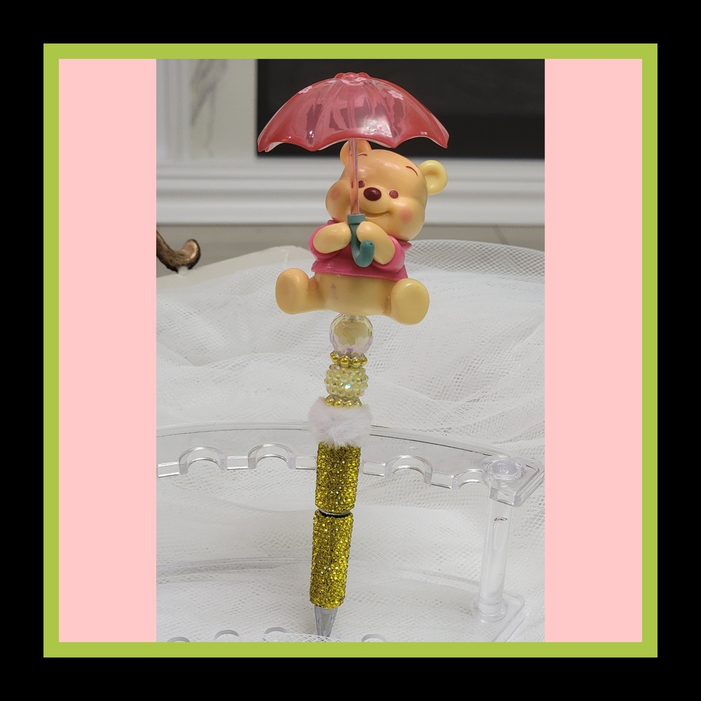 Cute Bear Pen with Pink Umbrella